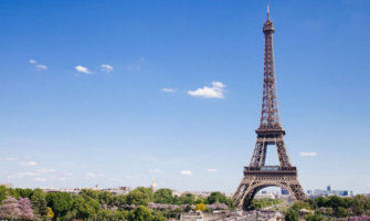 The Eiffel Tower in Paris, France on a clear summer day