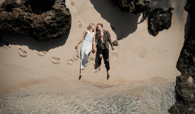 Charlotte and Natalie on a beach in Bali