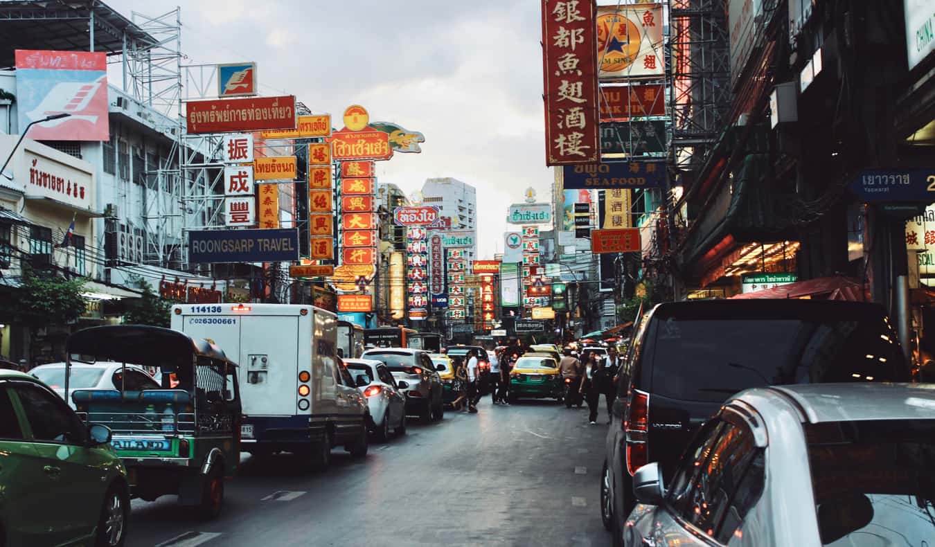 A busy Chinatown in Bangkok, Thailand