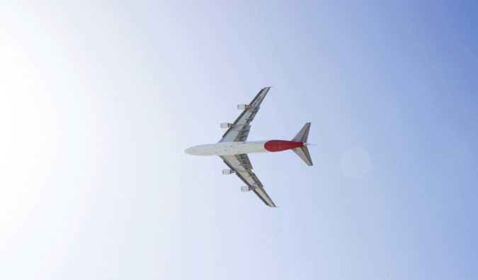 A lone commercial airliner flying over Australia