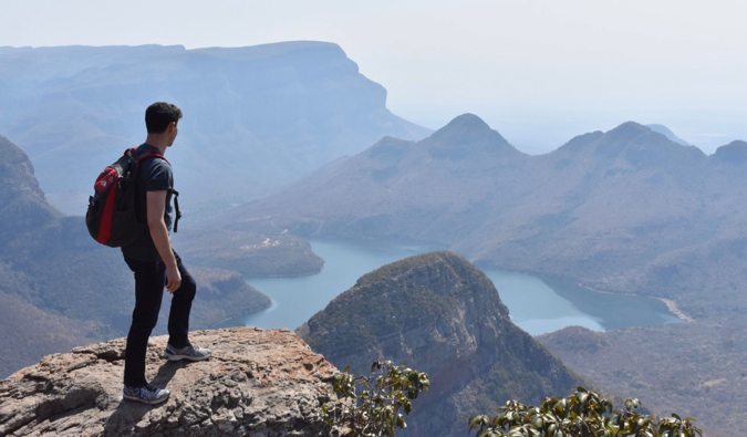 Nomadic Matt hiking the Blyde River Canyon Nature Reserve in South Africa