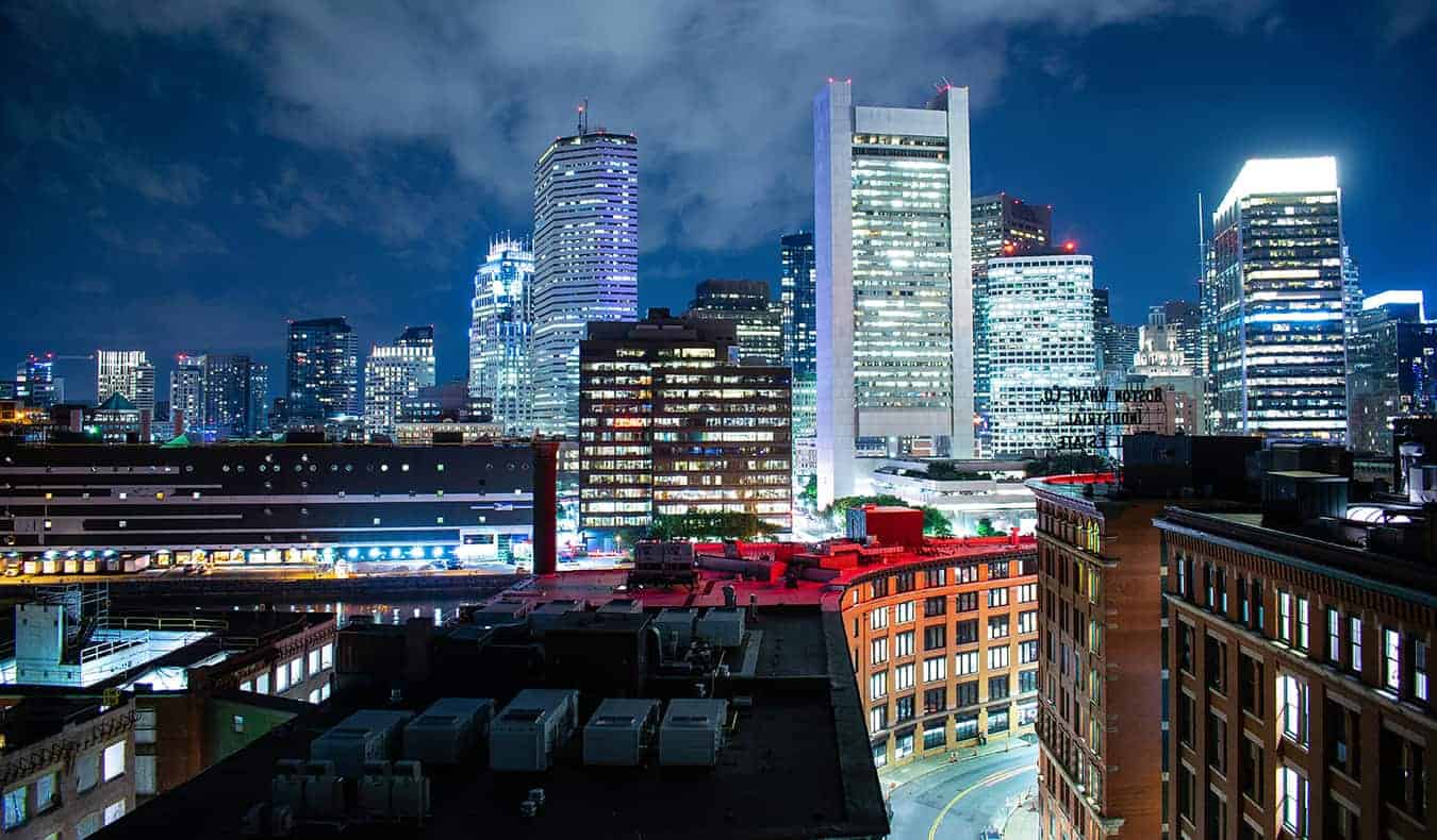 Boston all lit up at night