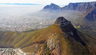 An aerial view of Cape Town from the mountains