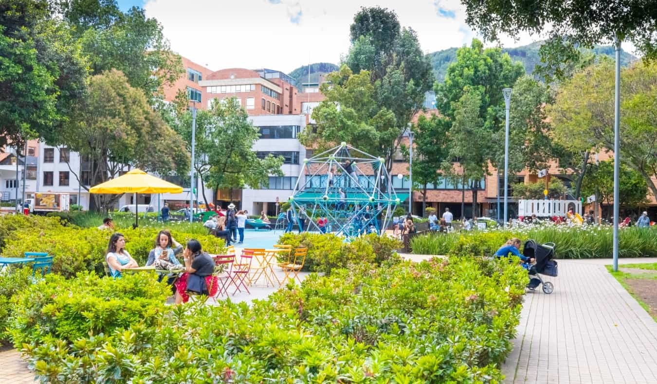 The popular park, Parque 93, in the neighborhood of Chapinero in Bogotá, Colombia