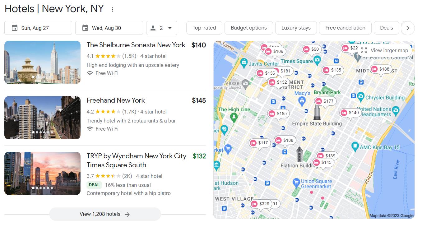 A screenshot for booking a hotel on Google