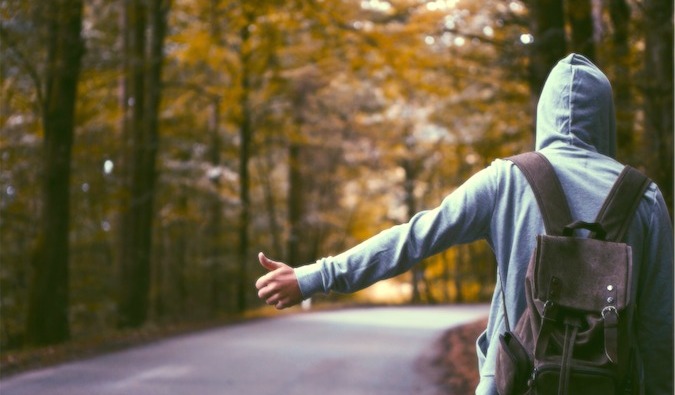 A person hitchhiking in Europe