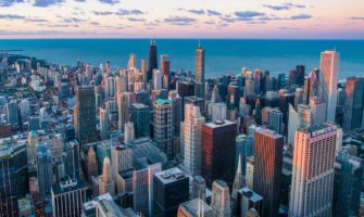 The towering skyline of Chicago and its numerous skyscrapers