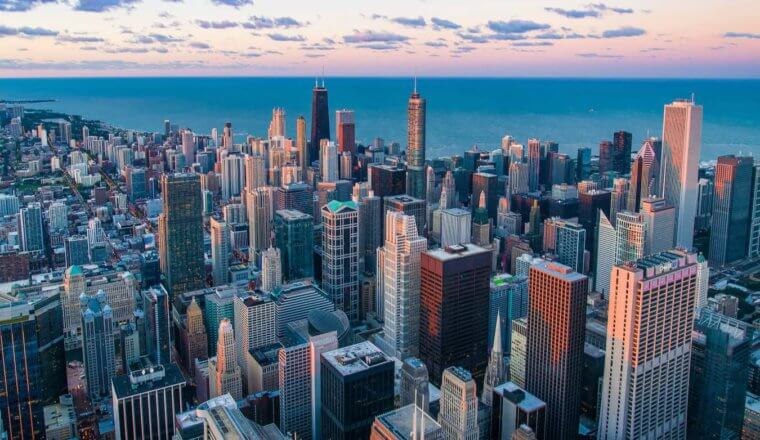 The towering skyline of Chicago and its numerous skyscrapers