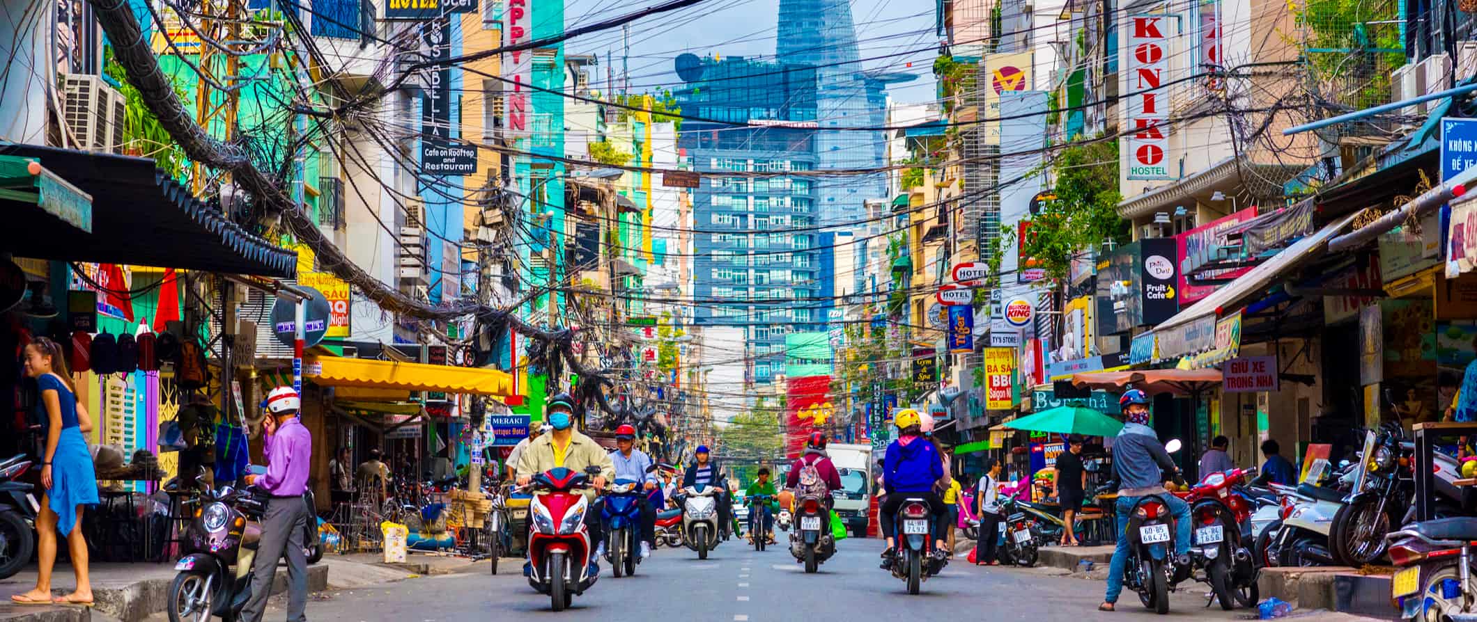 A hectic road full of traffic in chaotic Ho Chi Ming City, Vietnam