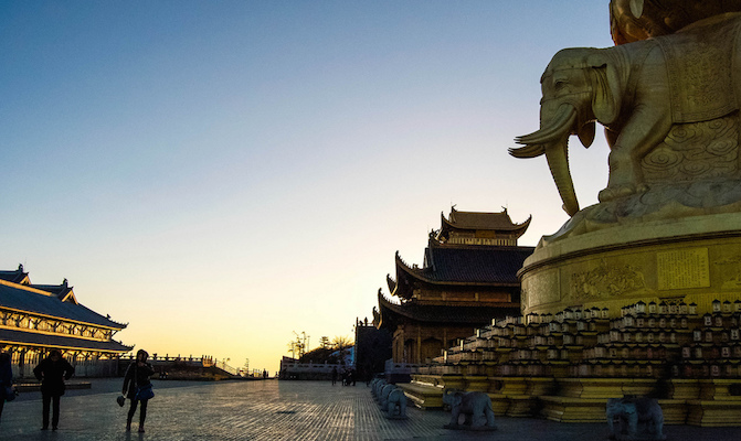 Sunset at a temple in china