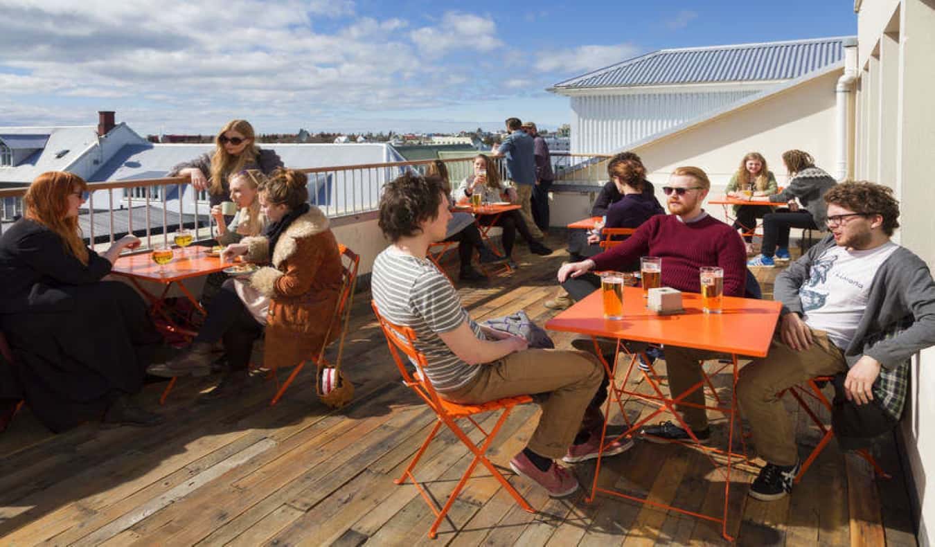 group of people on roof deck at Loft HI hostel