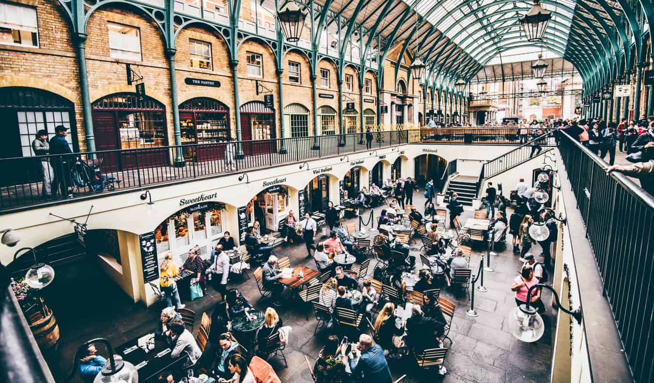 Inside a small market in Covent Gardens, London