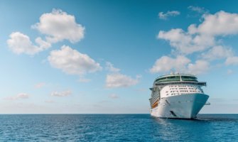 A large cruise ship anchored in the Caymans