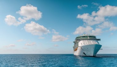 A large cruise ship anchored in the Caymans