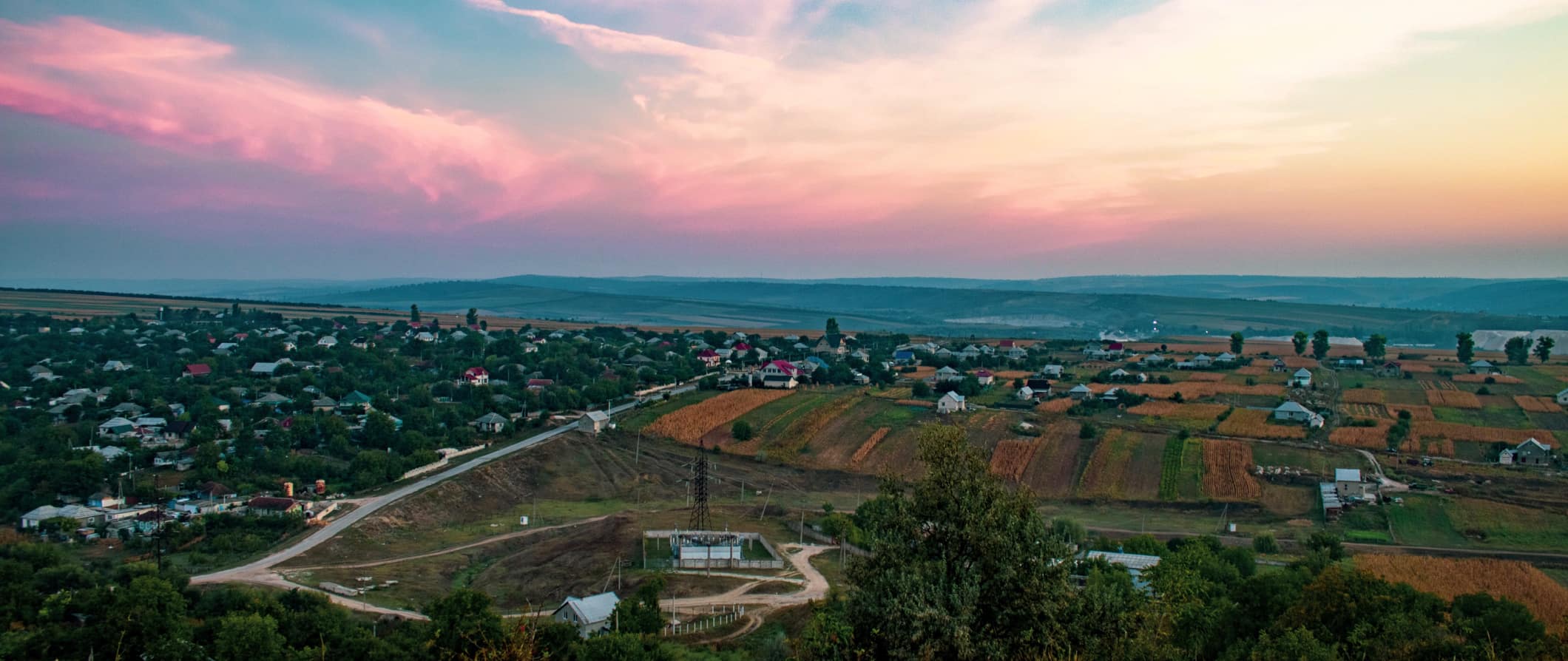 The wide open spaces of Moldova during the sunset