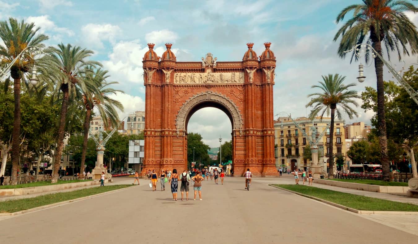 People strolling on a wide lane in Barcelona, Spain