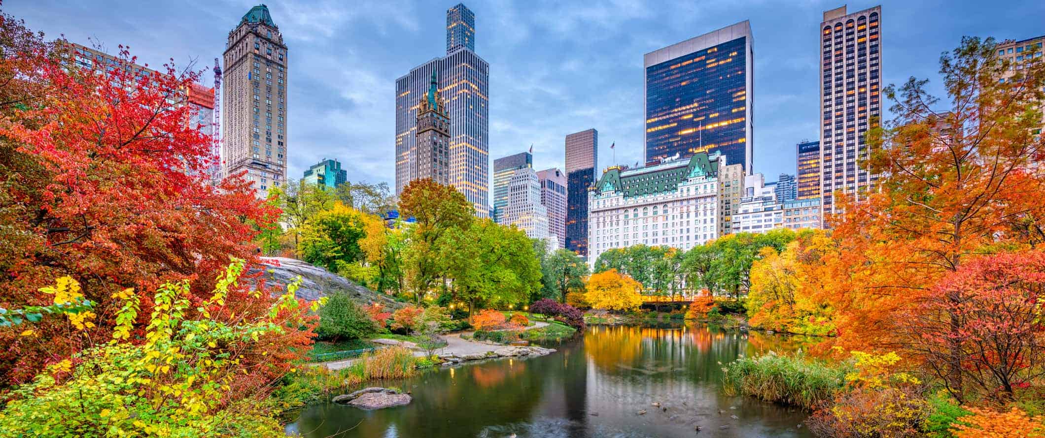 Looking out onto Central Park in New York City, USA on a clear autumn day