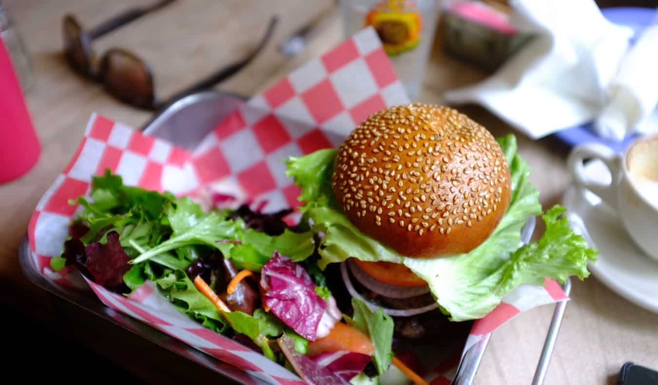 A cheap burger at a restaurant in new York City, USA