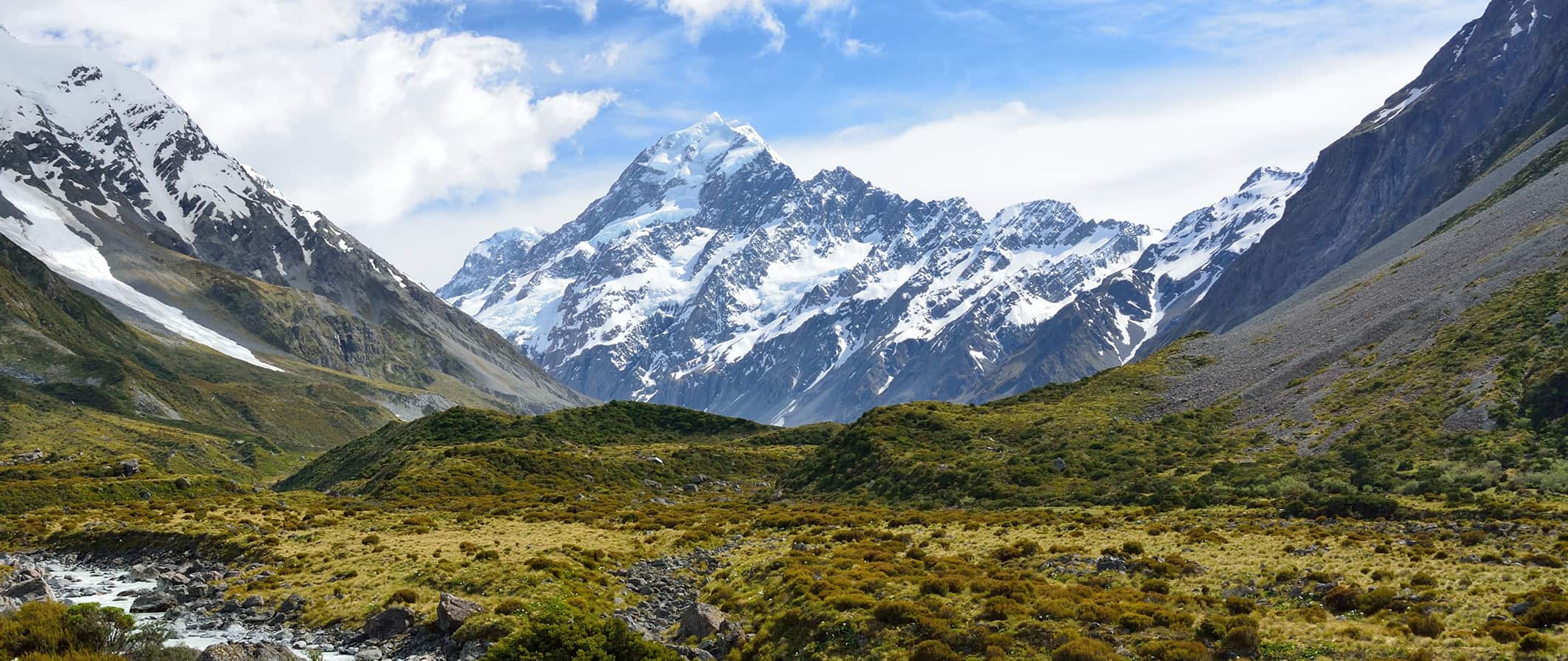 a snow-capped mountain landscape in New Zealand