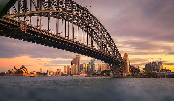 view of a bridge across the water in Ozmain Australia