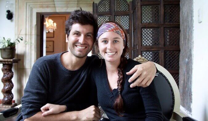 Ant and Louise posing for a picture in a cafe