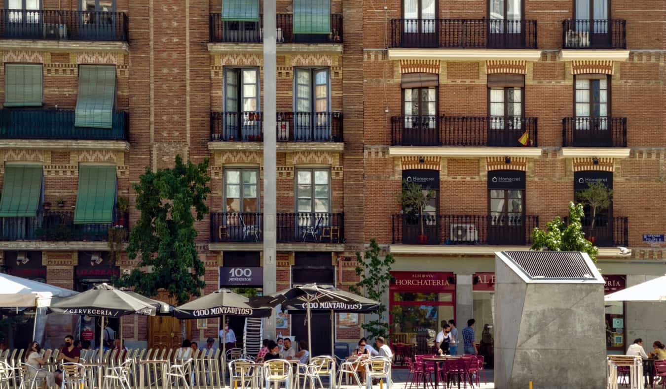 People sitting outside eating and drinking in Salamanca, Madrid