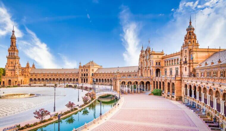 The stunning Royal Palace in beautiful Seville, Spain on a sunny da