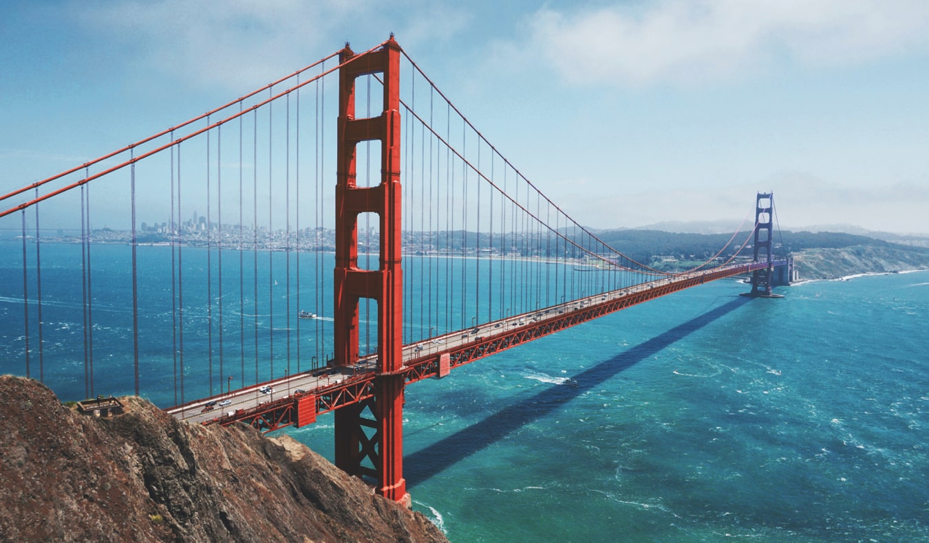 Looking out over the Golden Gate Bridge on the coast of San Francisco, USA