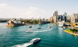 A ferry crossing the beautiful harbour in Sydney, Australia