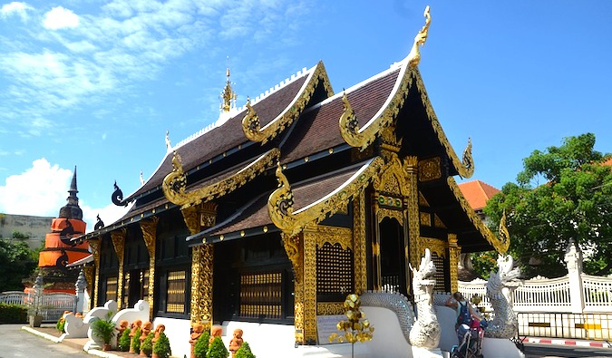 Temple in Chiang Mai on a sunny day with a blue sky