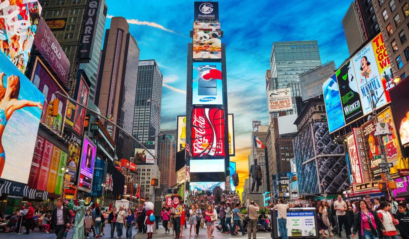 Times Square in NYC, lit up at night