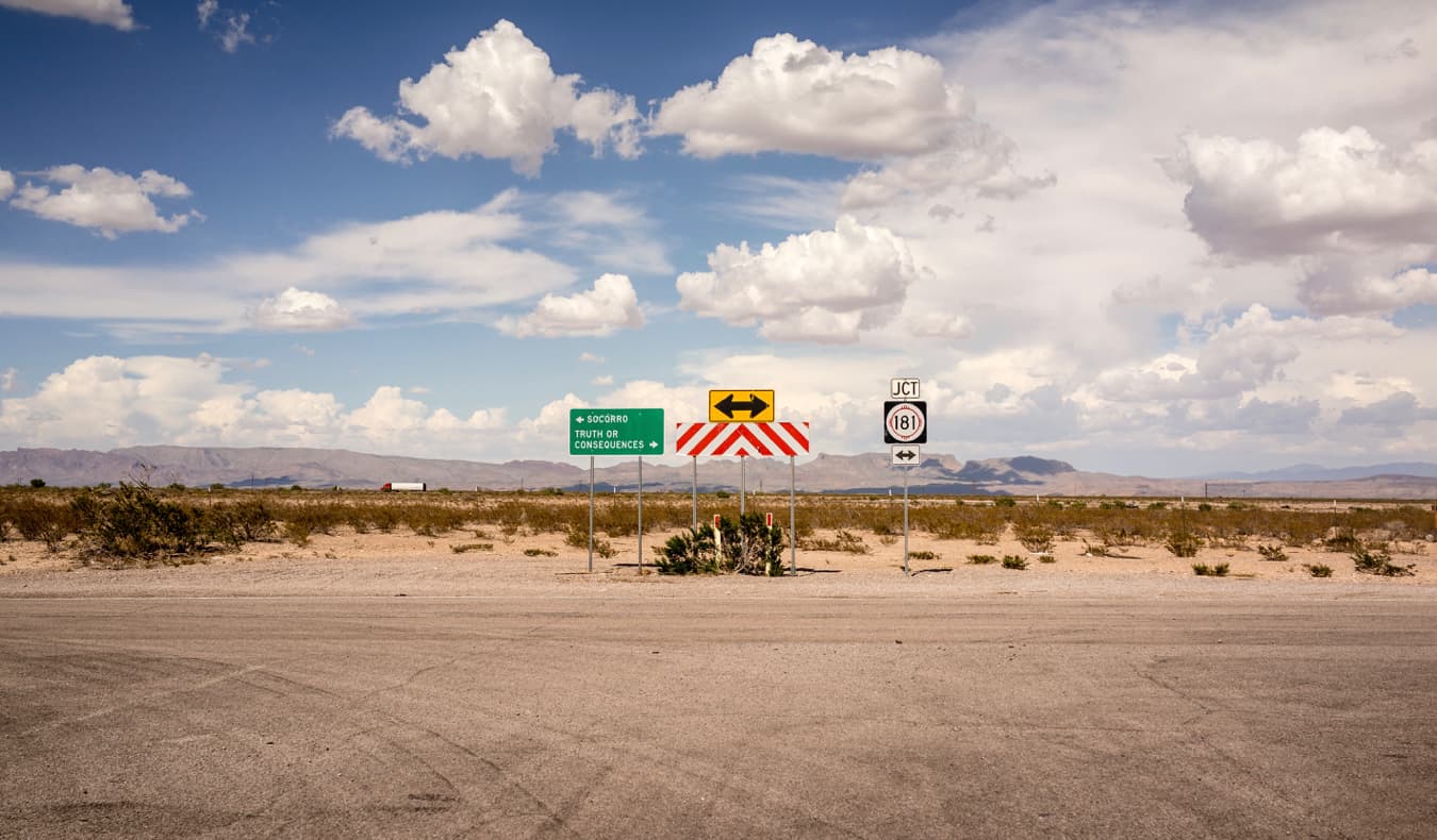 A road sign on an old road near Truth of Consequences, NM, USA