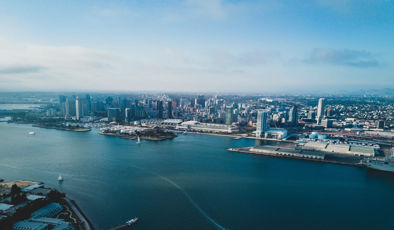 The skyline of San Diego as seen from above overlooking the coast