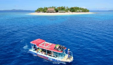 A boat and small island in Fiji